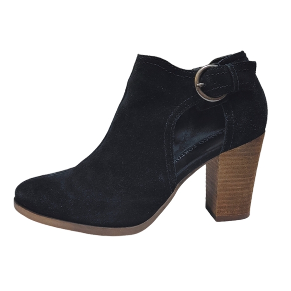 Franco Fortini Shoes - Franco Fortini Black Suede Stacked Heel Ankle Booties Women's Size 8.5